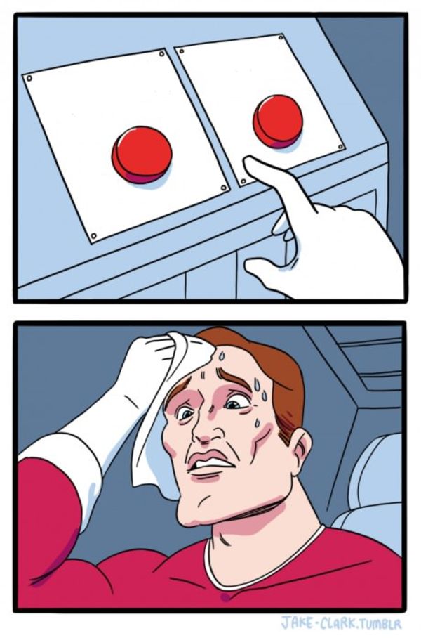 Two Buttons meme about Red Clay Hot Sauce